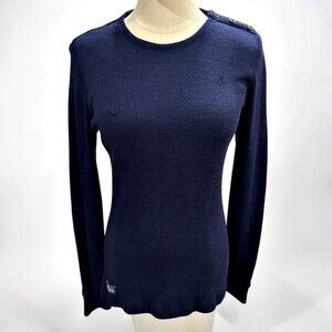 Lauren Ralph Navy Blue Cotton Ribbed Knit Top M Classic Preppy Heritage Timeless